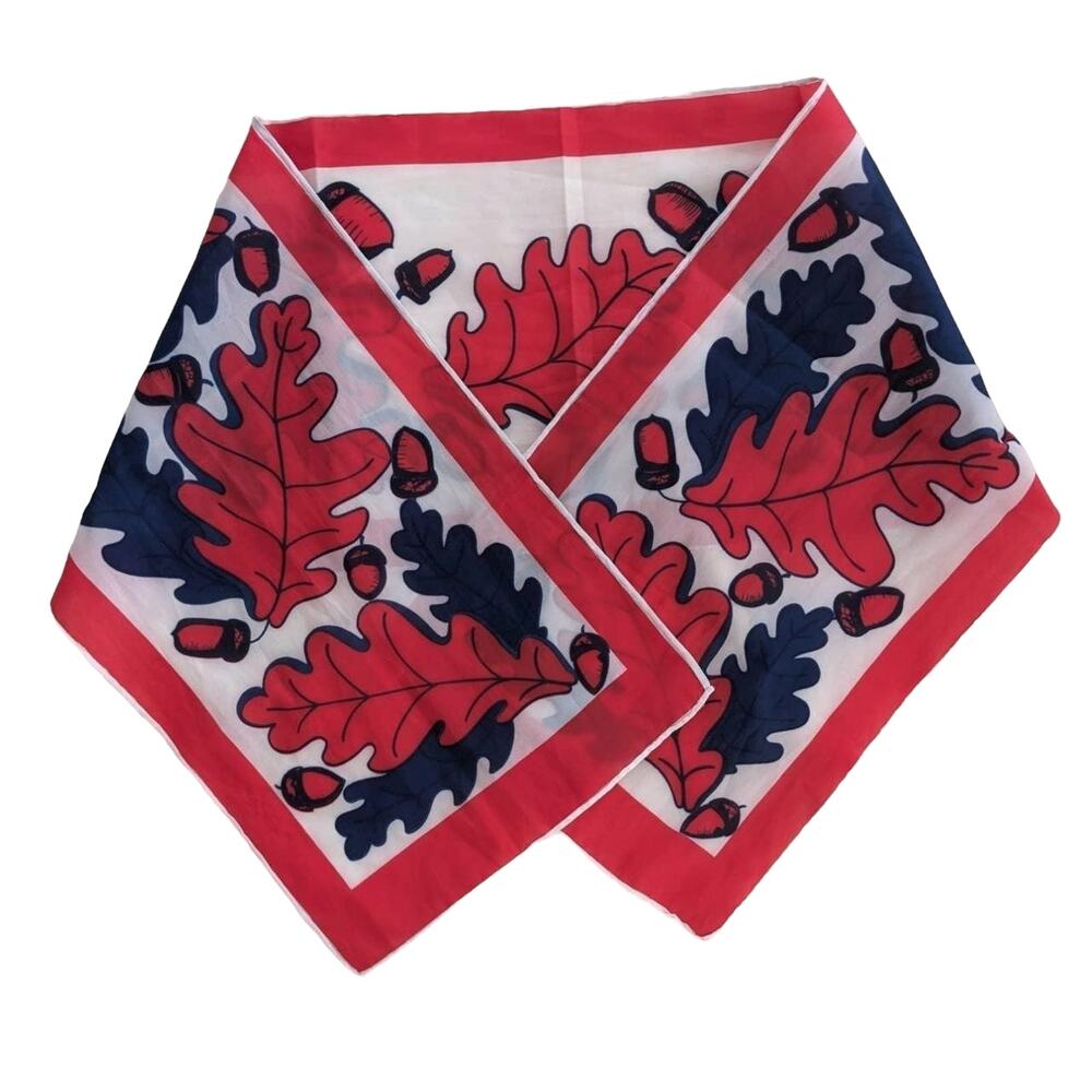 Vintage Autumn Oak Leaf Indigo & Red Chiffon Oblong Scarf